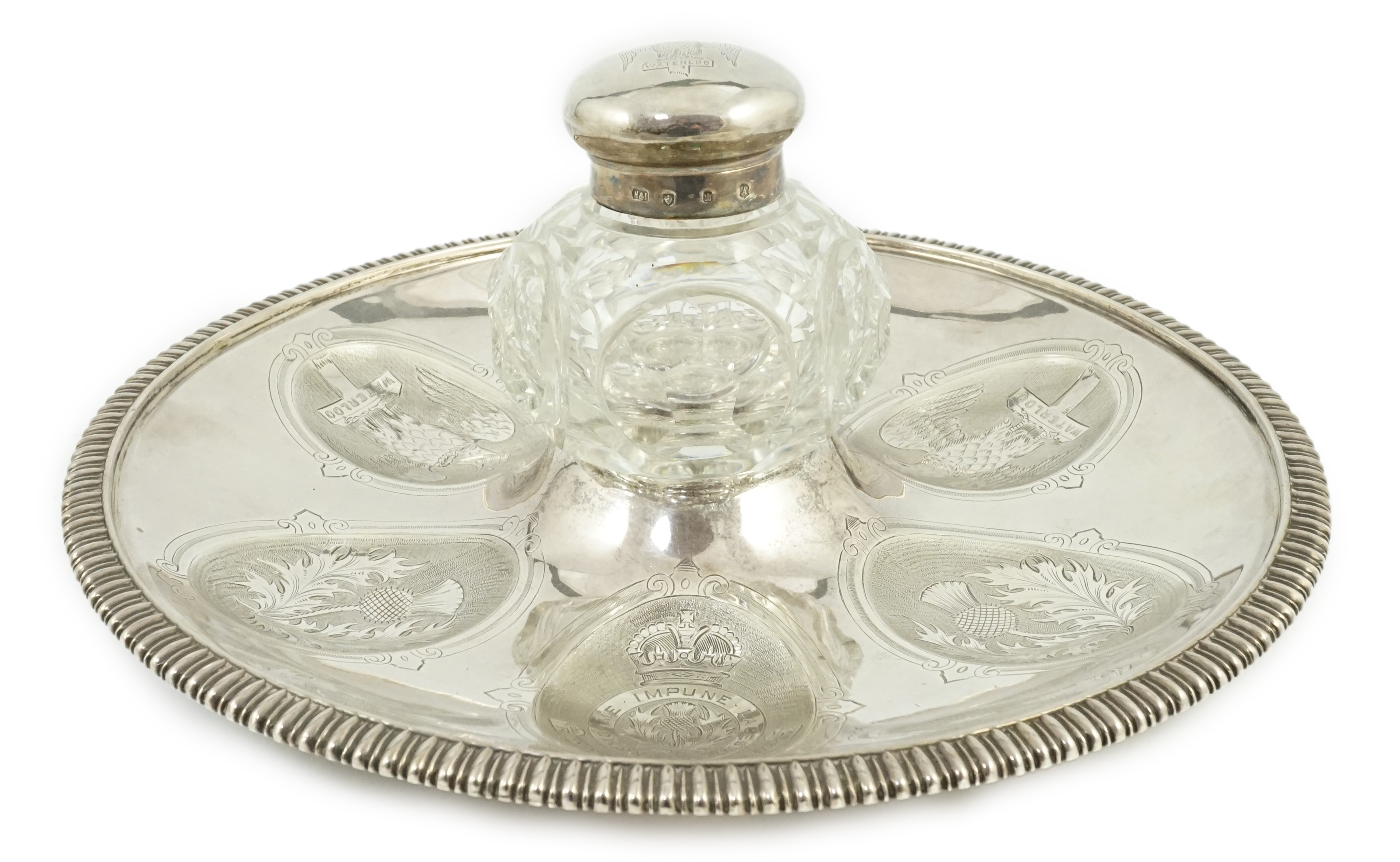 The Royal Scots Greys. An Edwardian silver Regimental inkstand. Hamilton & Inches, Edinburgh 1906